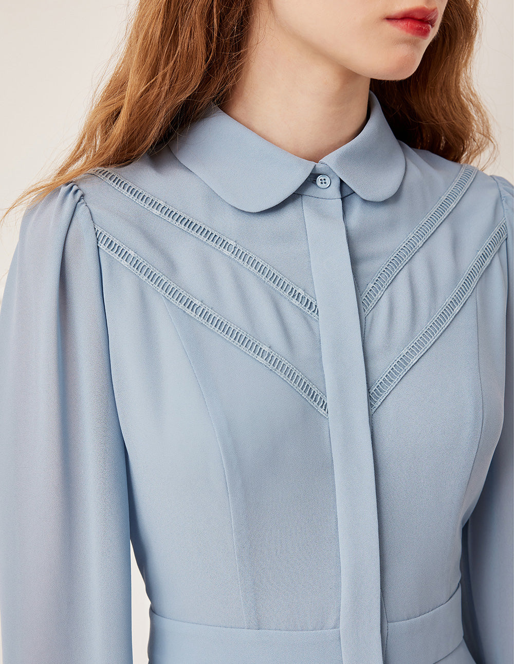 BORA AKSU Layered Ruffle-Trim Long Sleeve Pleated Midi Shirt Dress