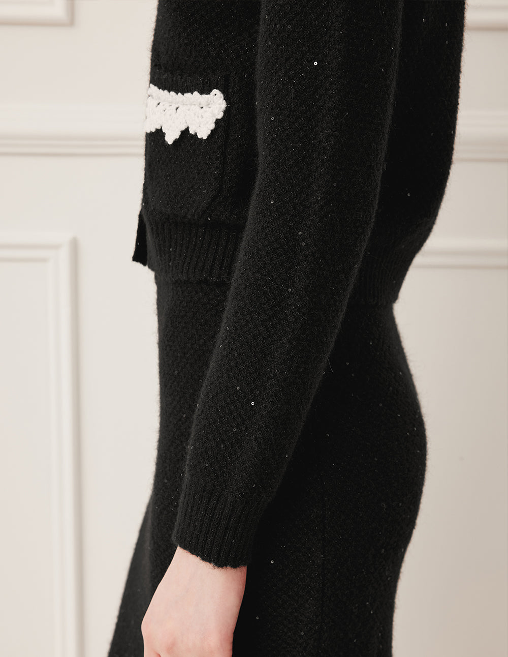 BORA AKSU Straight Fit Sequined Knee-Length Knit Skirt