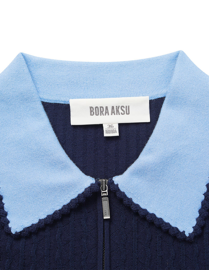 BORA AKSU Preppy Color Block V-Neck Knit Cardigan