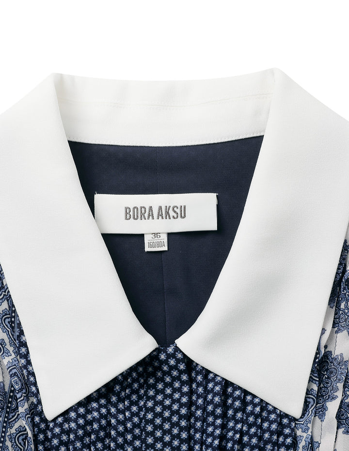 BORA AKSU French Retro Puff Sleeve Ruffle Print Dress