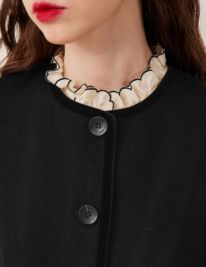 BORA AKSU Round Neck Box Cut Long Sleeve Crop Wool Tweed Jacket