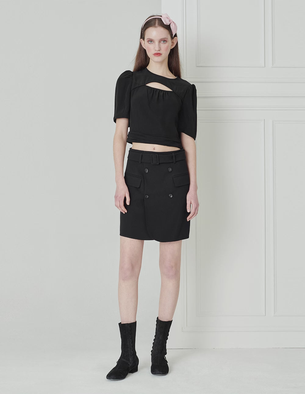 BORA AKSU Acetate Cut-Out Puff-Sleeve Short-Sleeved Top