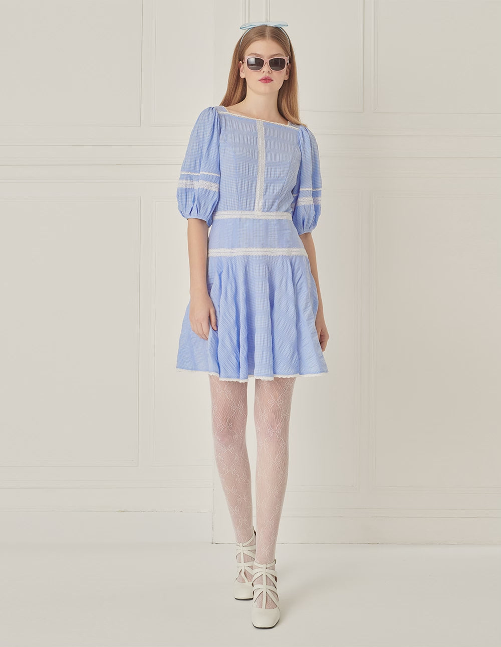 BORA AKSU Puff Sleeve Lace Patchwork Dress