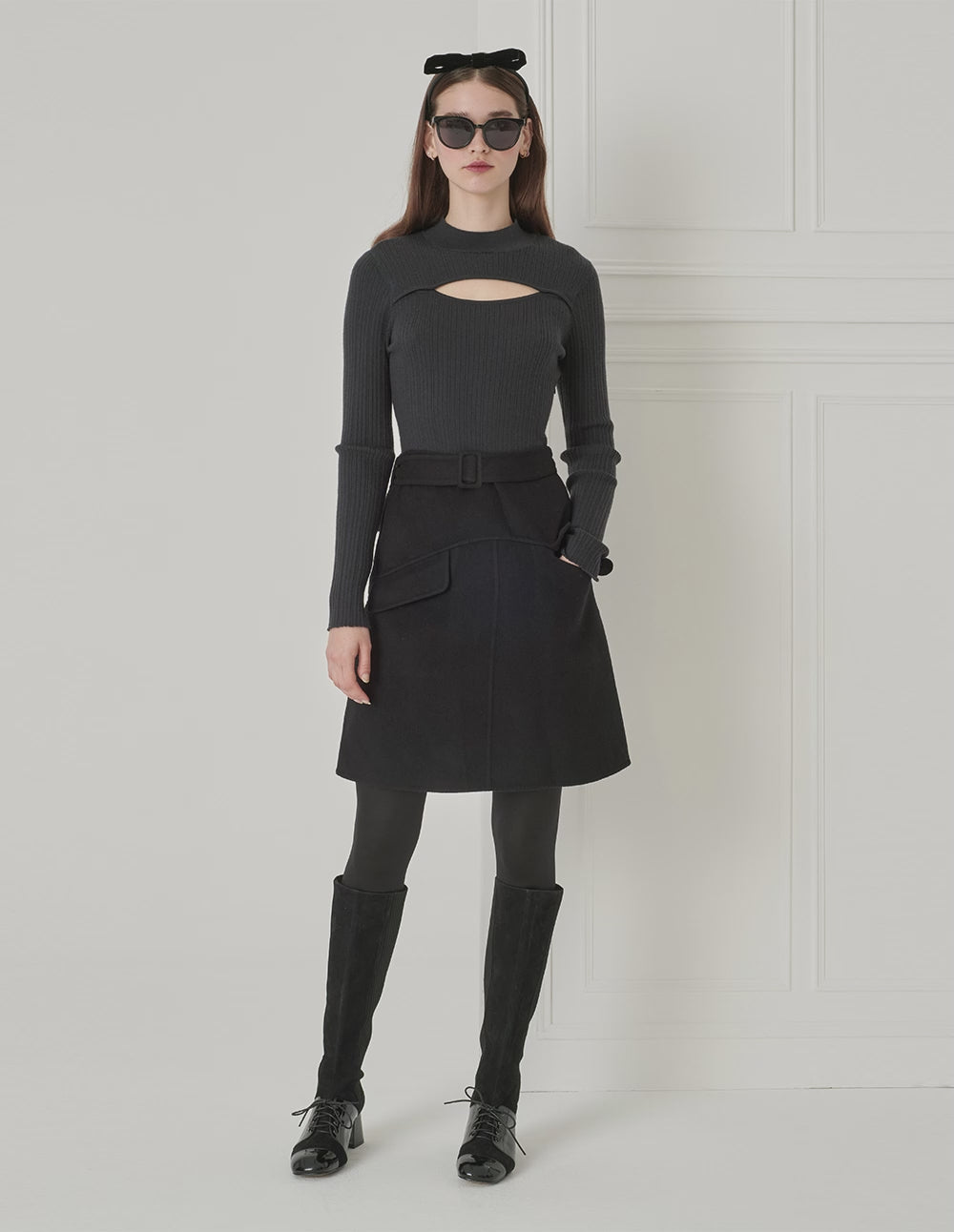 BORA AKSU Mulberry Silk Blend Color Block Hollow Collar Knitted Dress