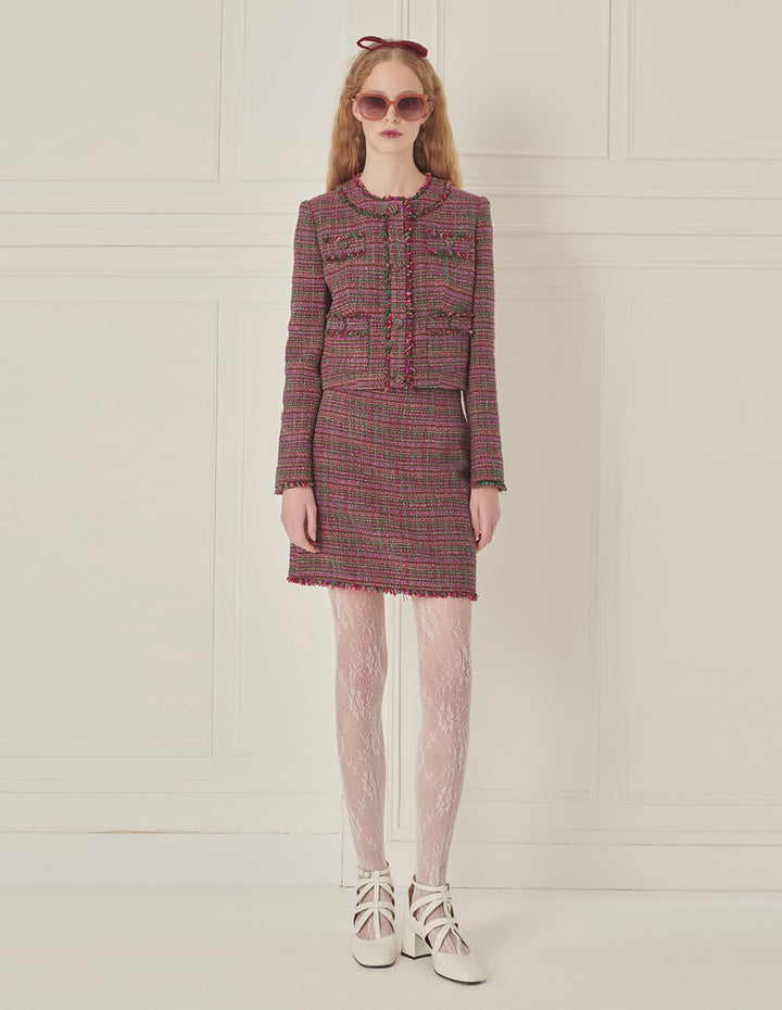 BORA AKSU Retro Crew Neck Short Tweed Jacket