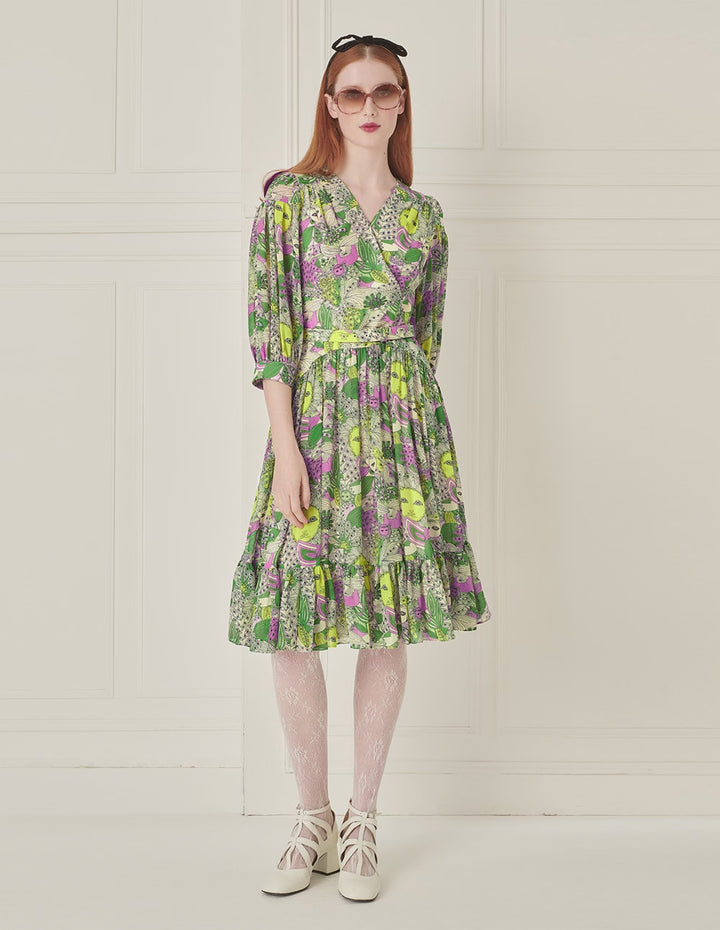 BORA AKSU Puff Sleeve V-Neck Printed Dress