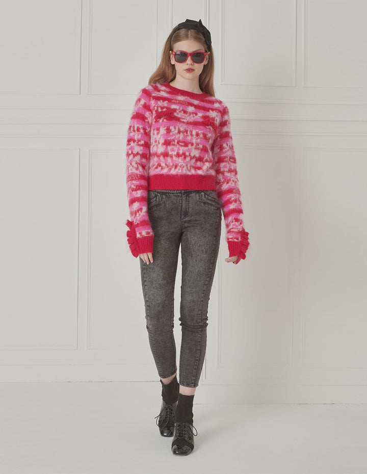 BORA AKSU Tricolor Jacquard Mohair-Blend Knitted Sweater
