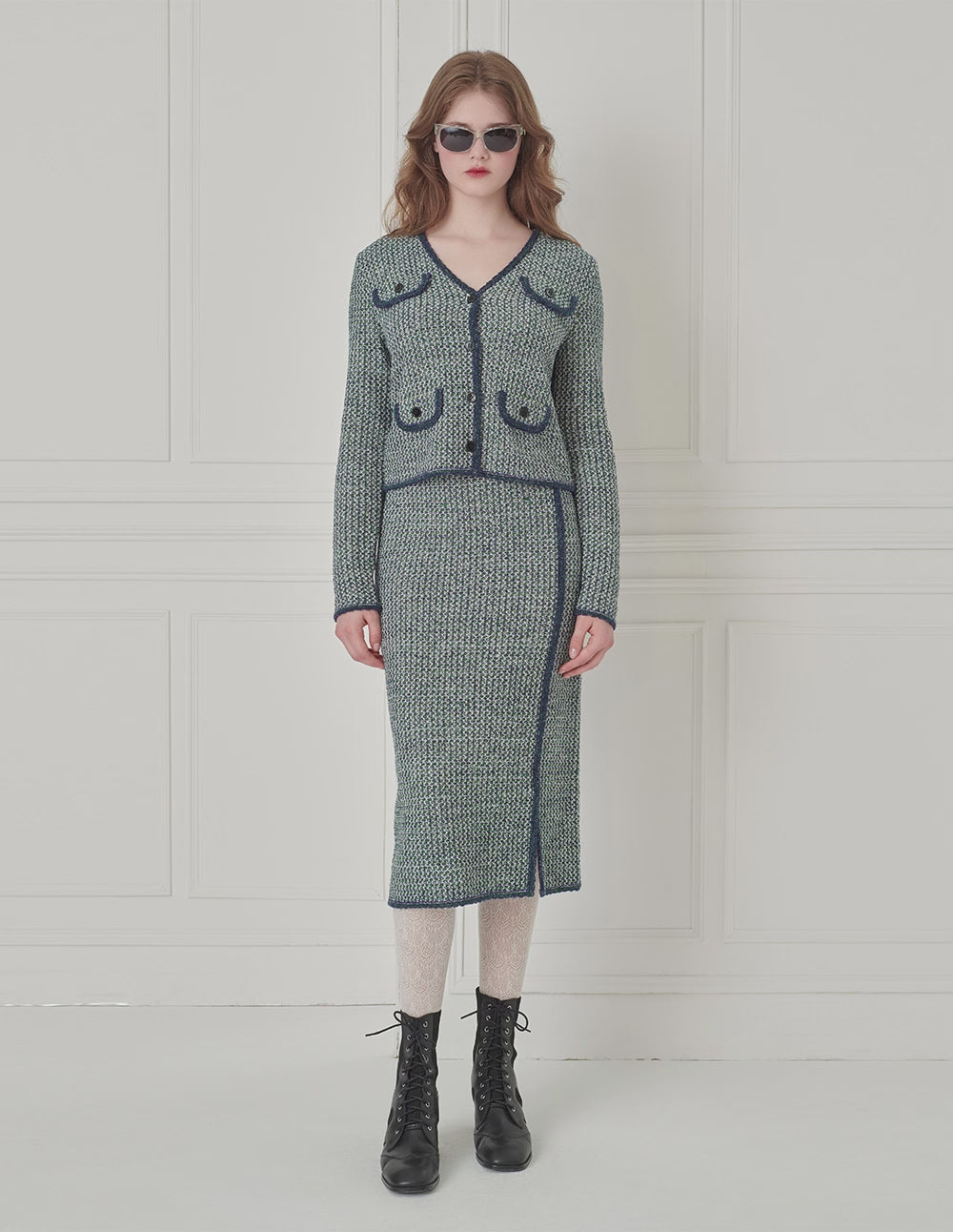 BORA AKSU 1/3 Split Slit Knitted Knee-Length Straight Skirt