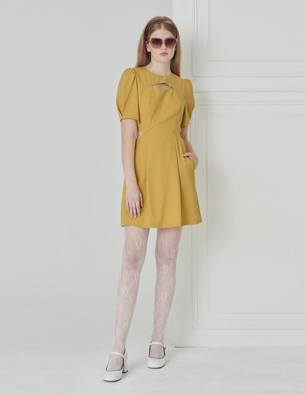 BORA AKSU Triacetate Puff Sleeve Sweet A-Line Dress