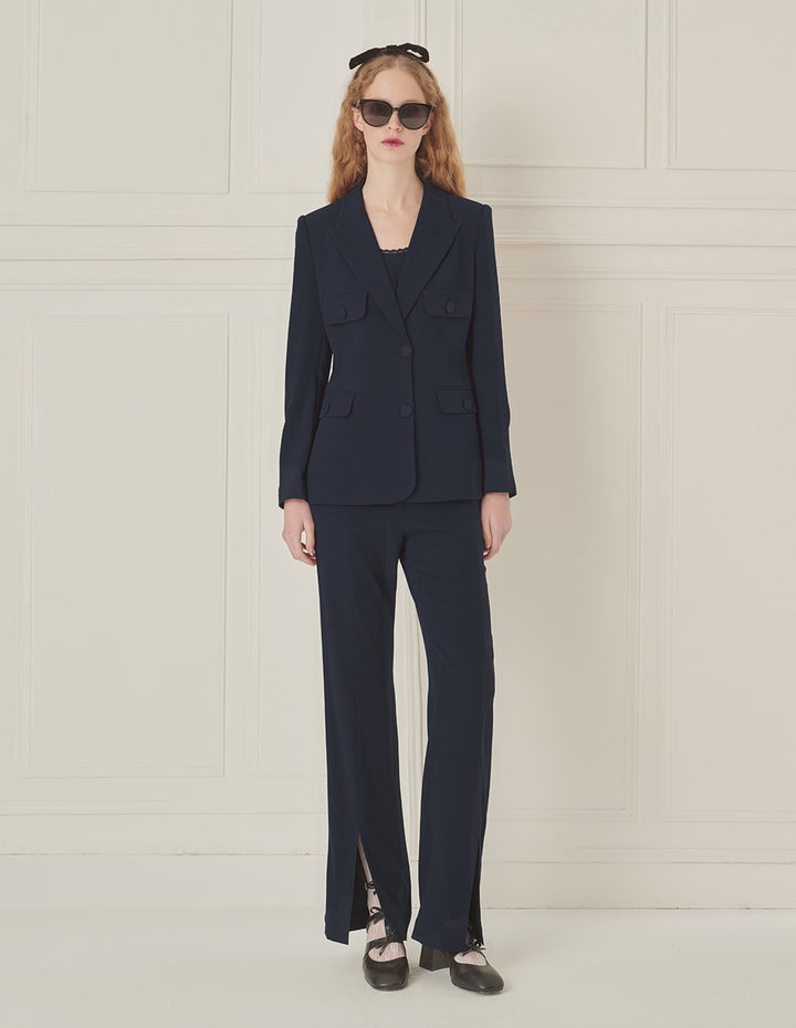 BORA AKSU Gun Lapel Front Shoulder Navy Blue Blazer