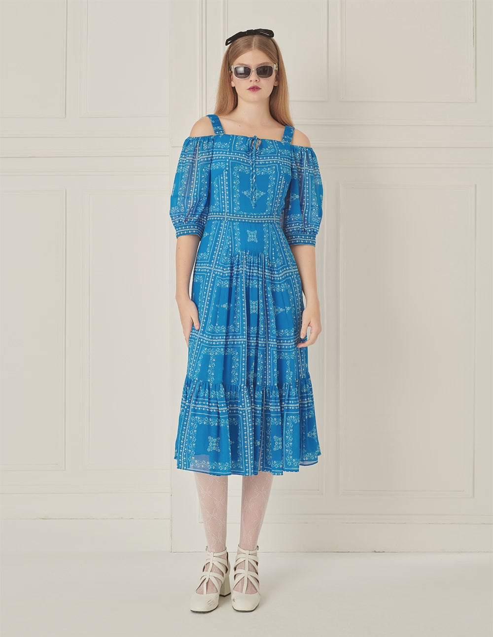 BORA AKSU Damascus Pattern Off-The-Shoulder Printed Dress