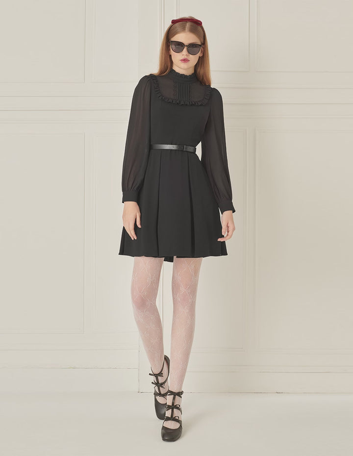 BORA AKSU Puff Sleeve Intellectual Stand Collar Belt Dress