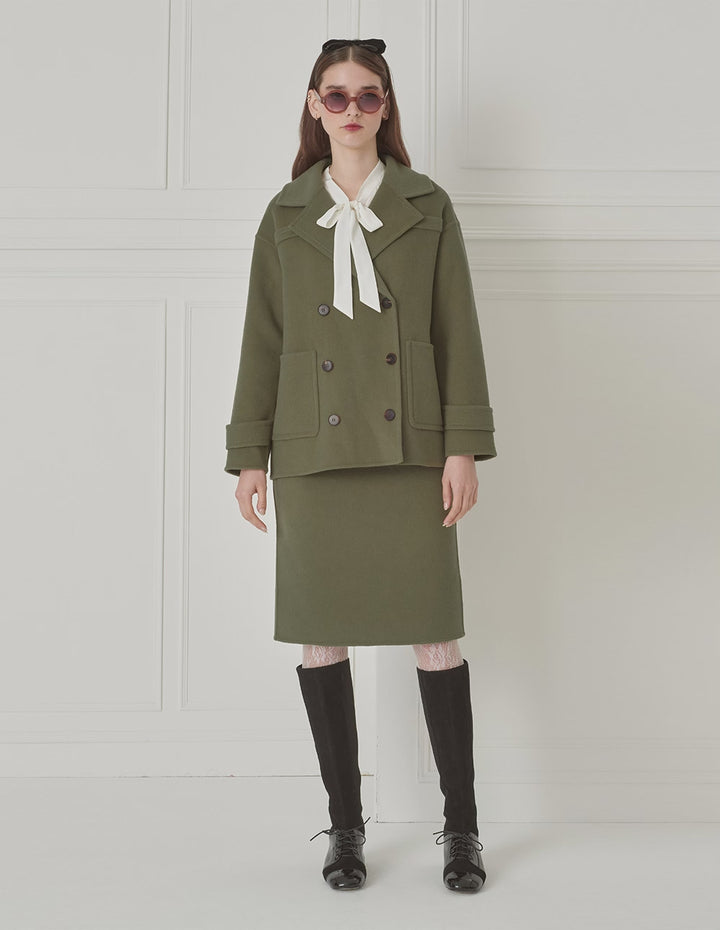 BORA AKSU Straight-Leg Olive Green Woolen Skirt With Patch Pockets
