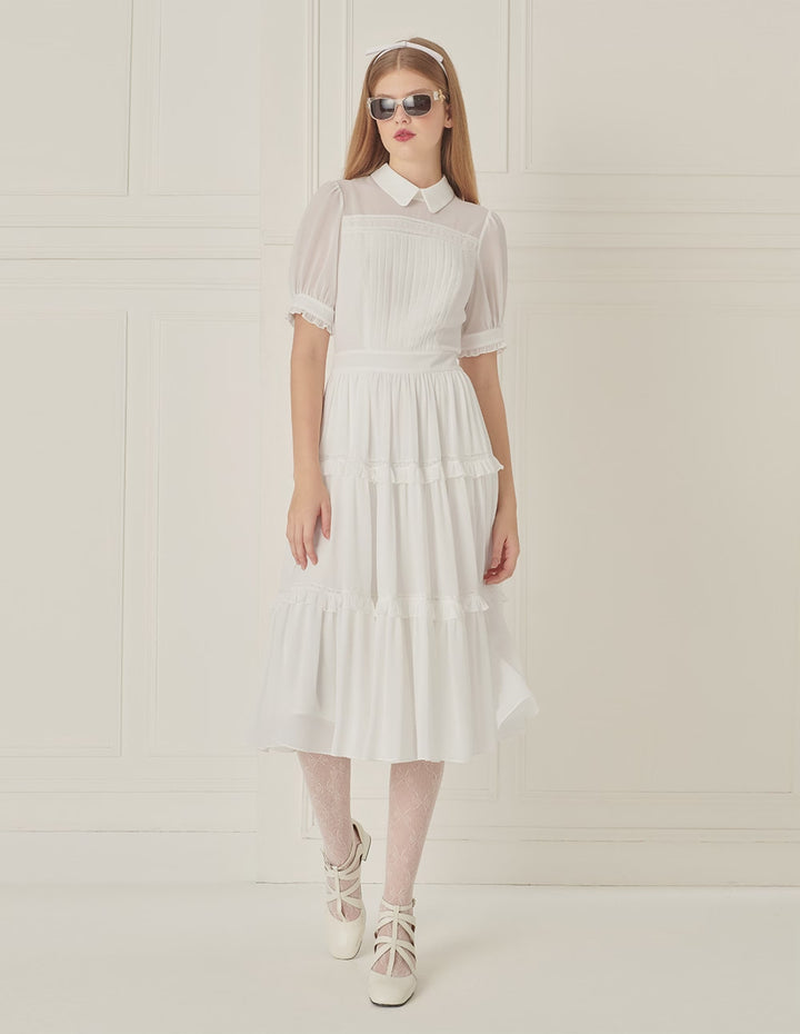 BORA AKSU Lace Puff Sleeve Pleated Dress