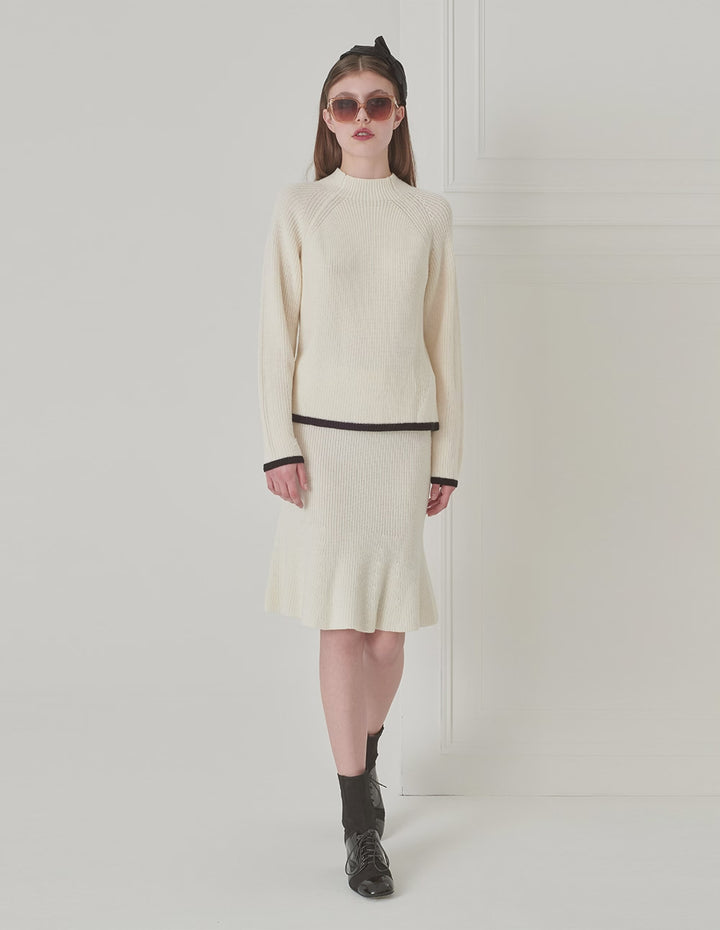 BORA AKSU High Waist Wool Knit Cream Mermaid Skirt