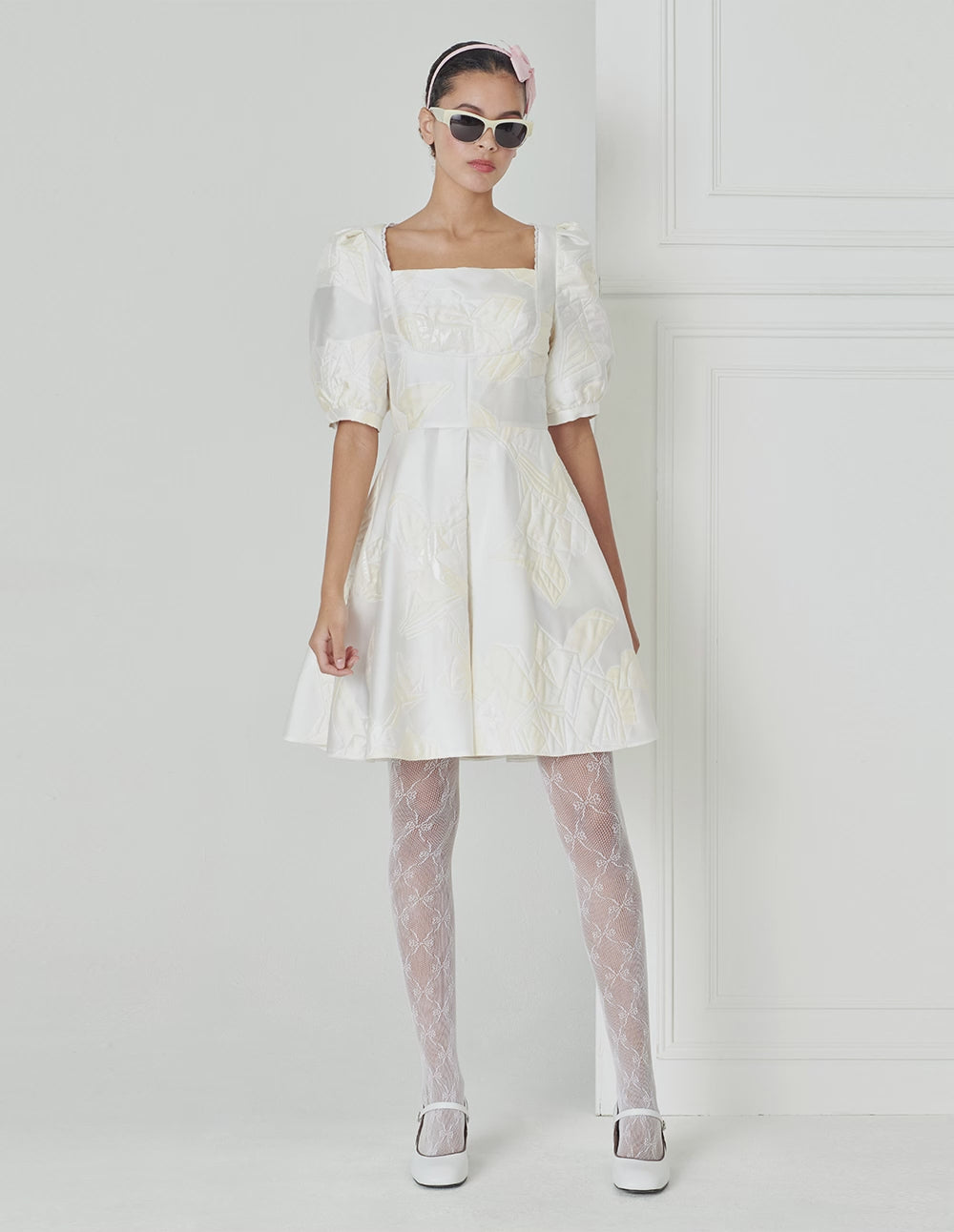 BORA AKSU French Vintage Square Neck Jacquard Dress