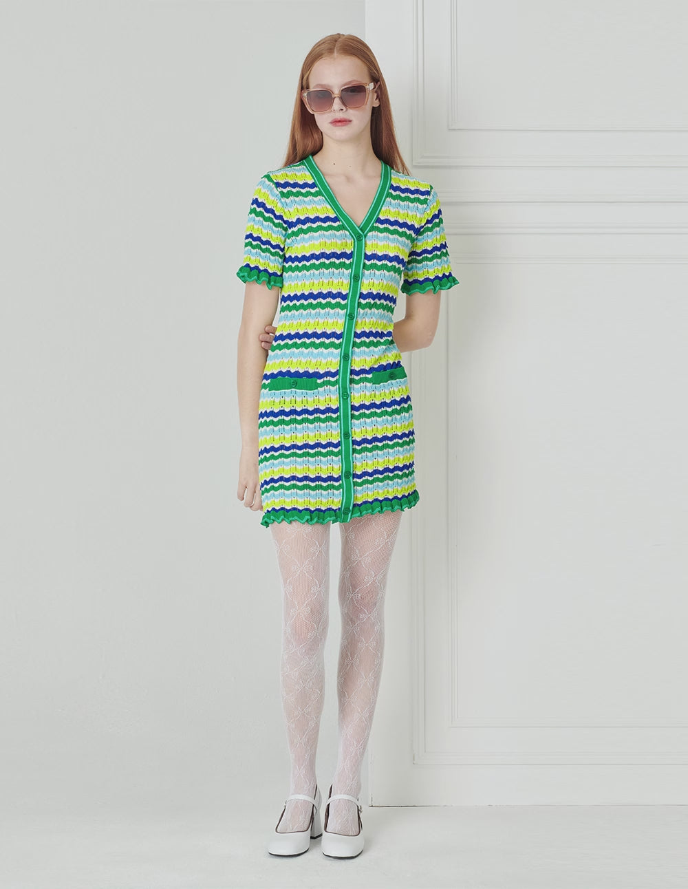 BORA AKSU Forest Green Mixed Stripe Knit Dress