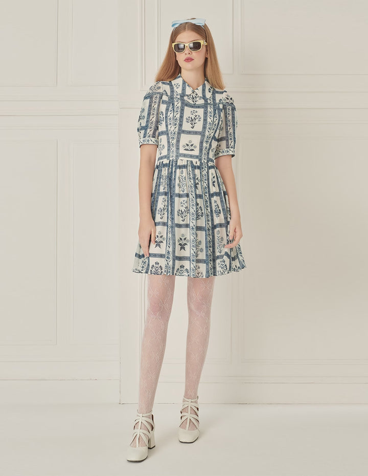 BORA AKSU Puff Sleeve Lapel Printed Dress