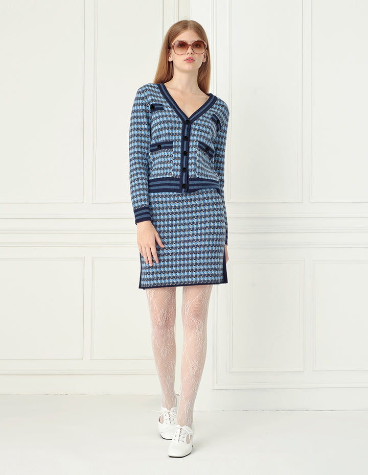 BORA AKSU Blue Tweed Textured Mini Skirt