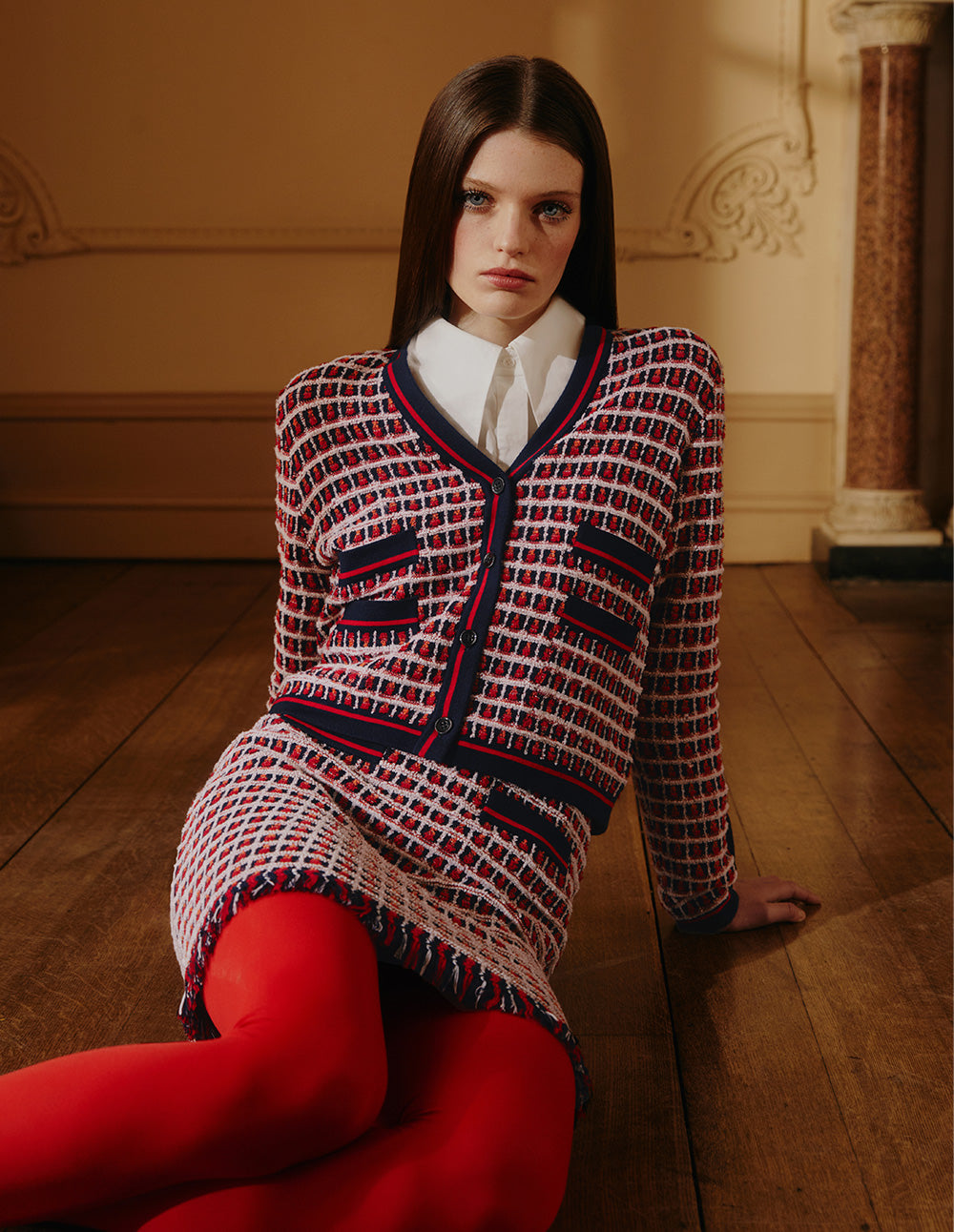 BORA AKSU Women's Vintage Colourblock Tweed Textured Wool Knit Skirt