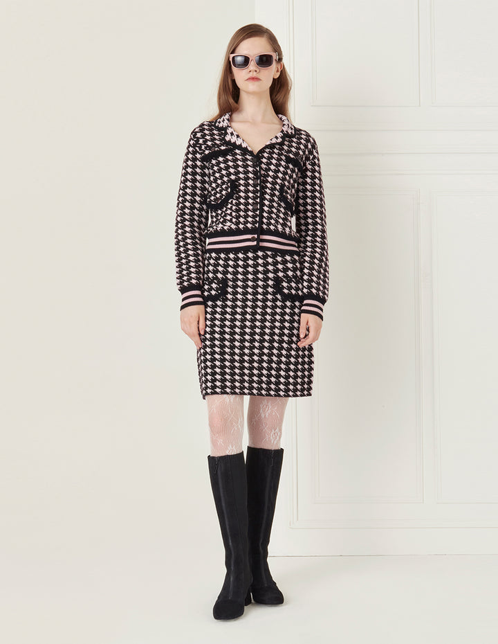 BORA AKSU Black Pink Houndstooth Knitted Skirt