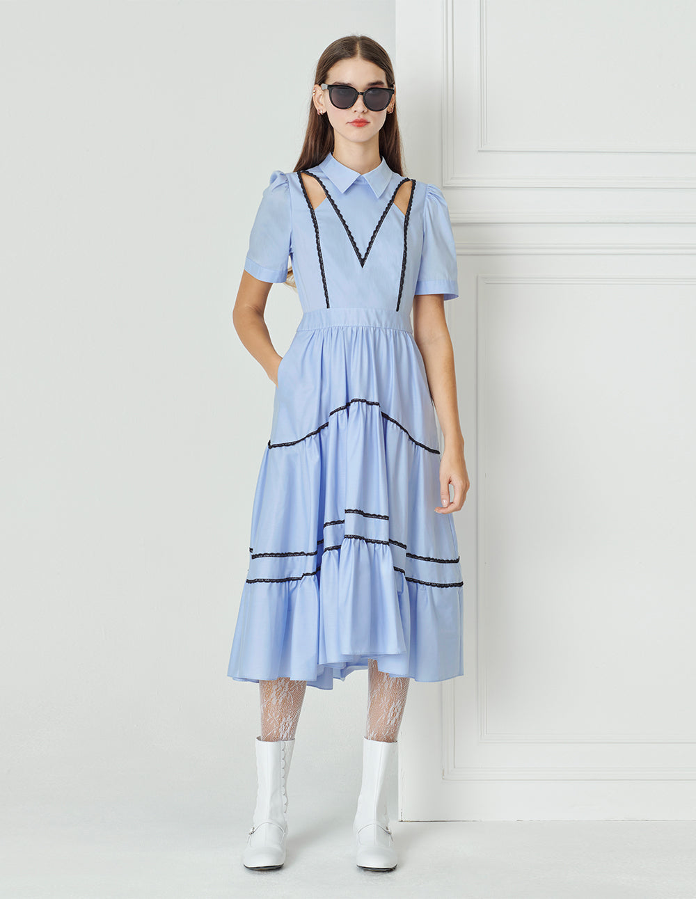 BORA AKSU French Sweet Color-Blocked Lace Formal Dress