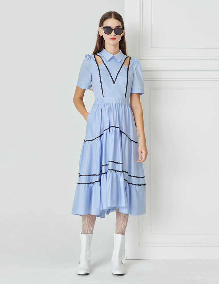 BORA AKSU French Sweet Color-Blocked Lace Formal Dress