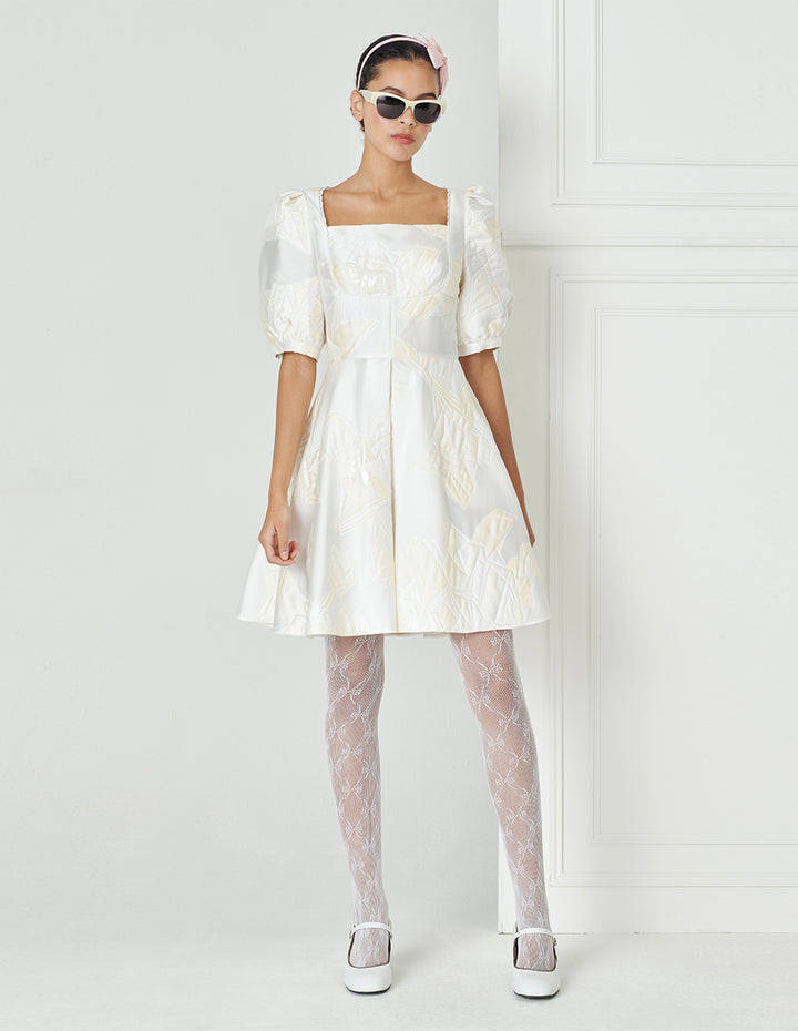 BORA AKSU French Vintage Square Neck Jacquard Dress