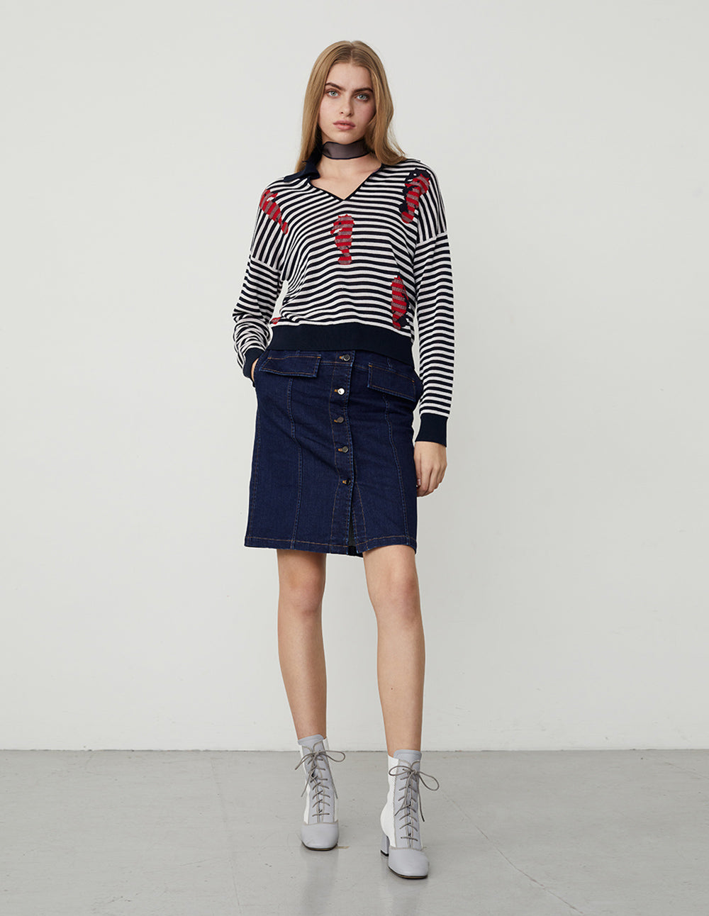 BORA AKSU FLAP POCKET WASHED DENIM MINI SKIRT