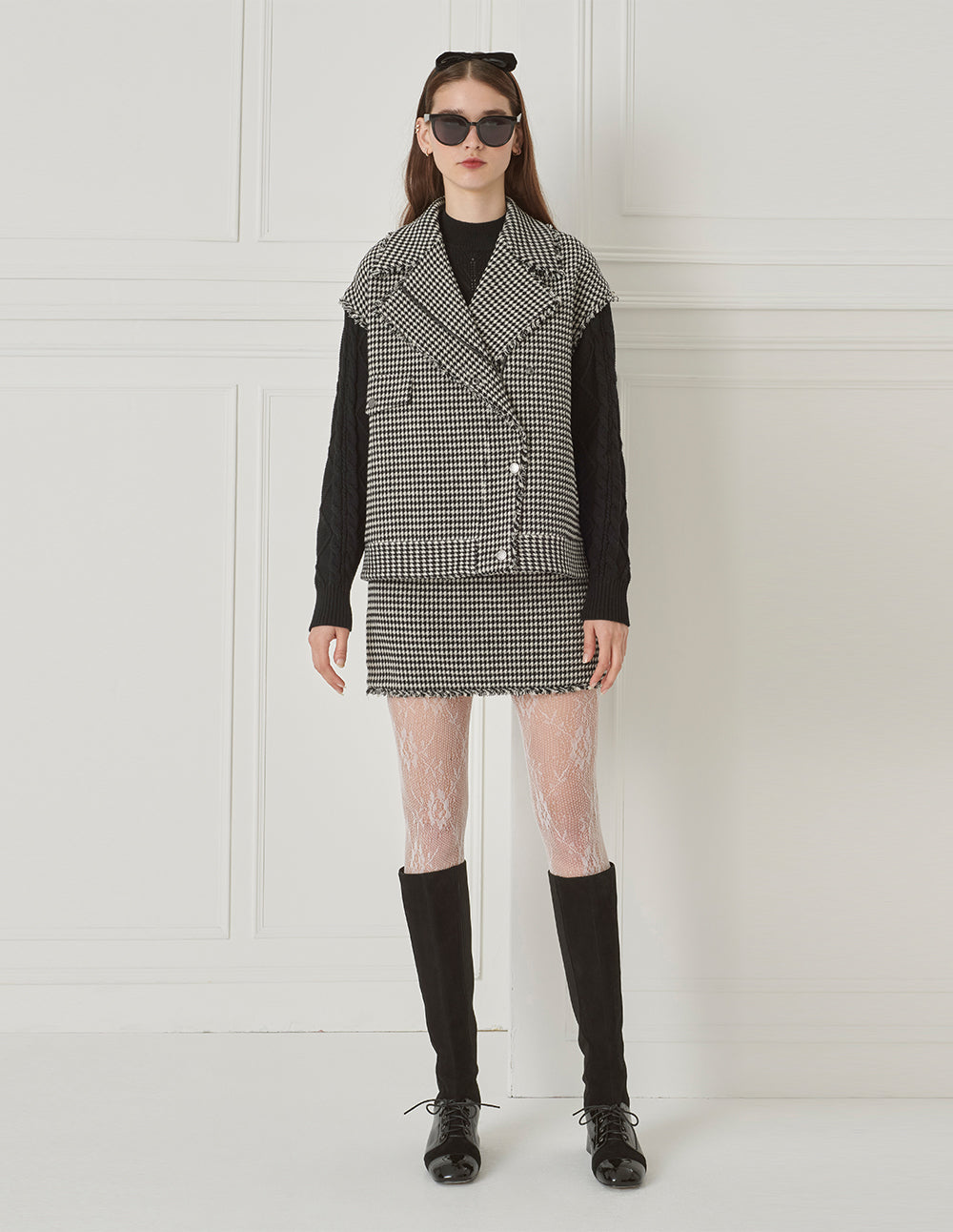 BORA AKSU Houndstooth Wool Skirt
