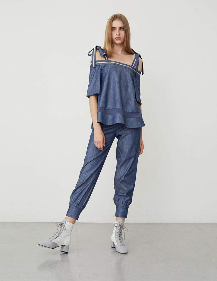 BORA AKSU Cold-Shoulder Bow Top