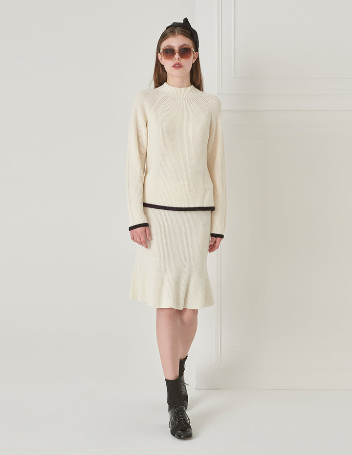 BORA AKSU High Waist Wool Knit Cream Mermaid Skirt