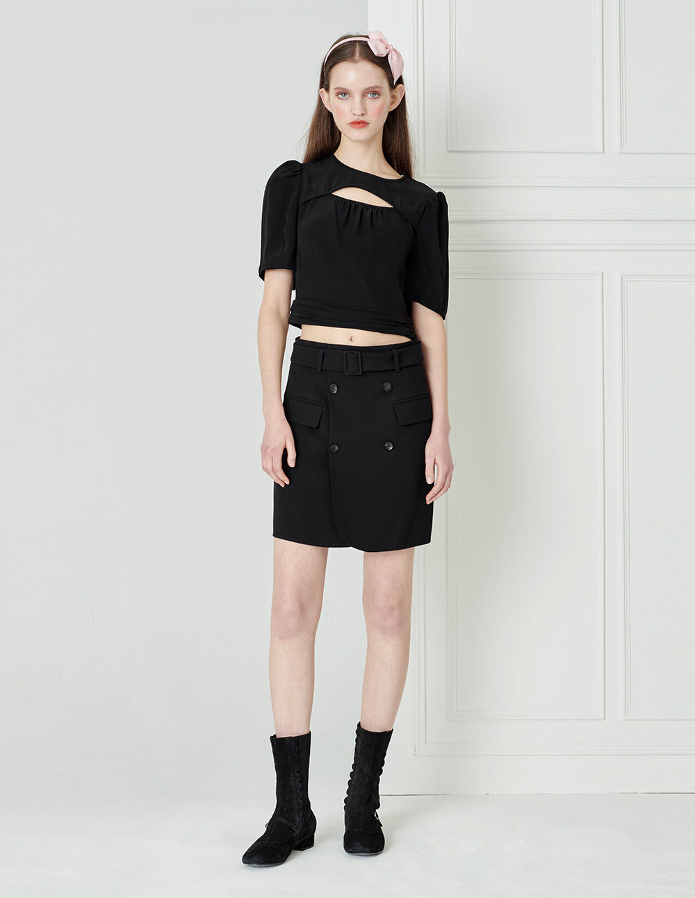 BORA AKSU Acetate Cut-Out Puff-Sleeve Short-Sleeved Top