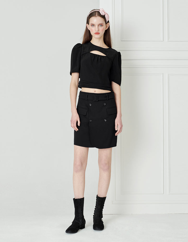 BORA AKSU Acetate Cut-Out Puff-Sleeve Short-Sleeved Top