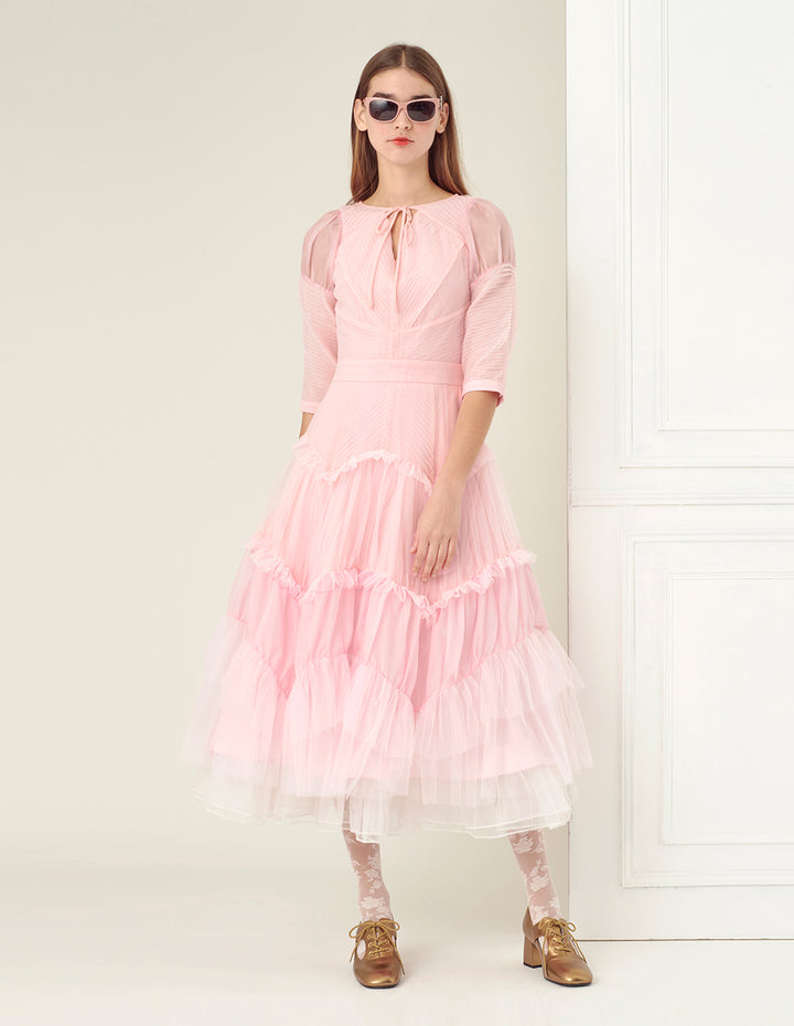 BORA AKSU Pintuck Detail Tulle Tier Dress