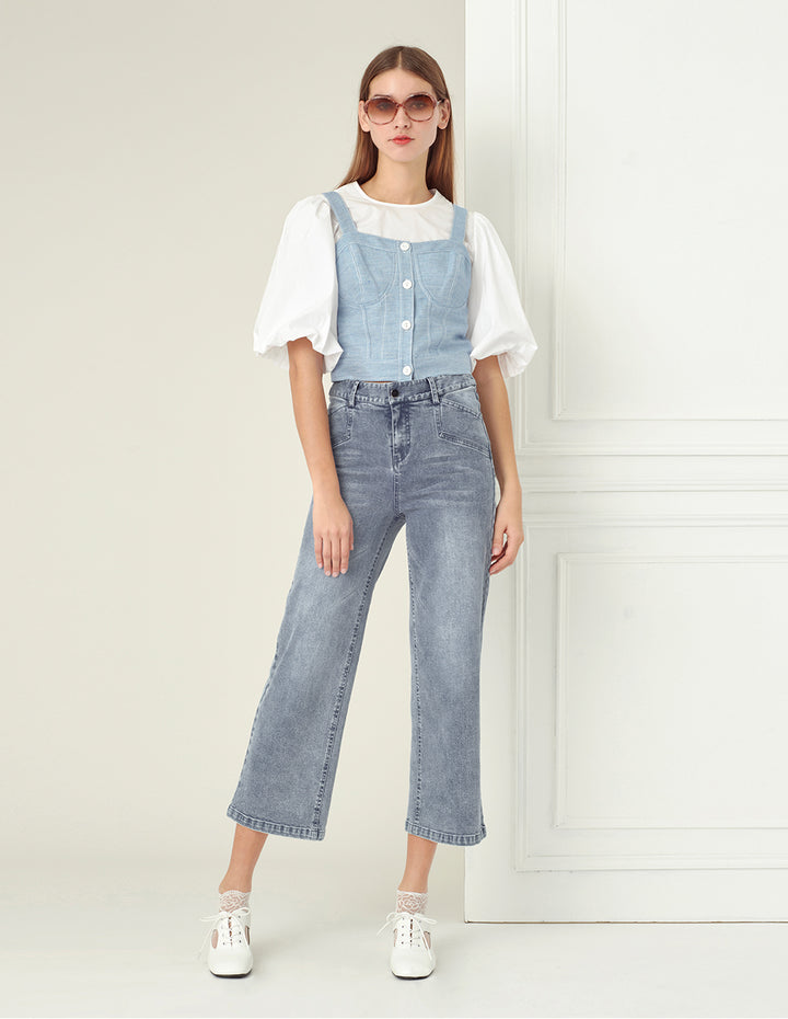 BORA AKSU Light blue twill denim suspenders