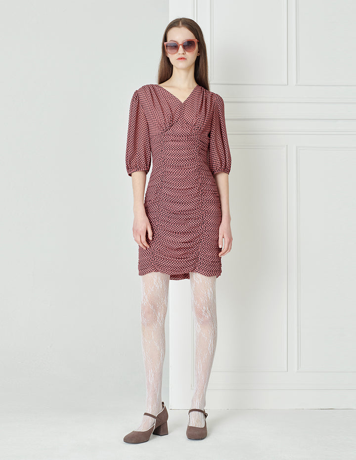 BORA AKSU Vintage pleated V-neck dress