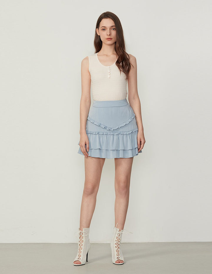 BORA AKSU Ruffle Splicing A-Line Mini Skirt