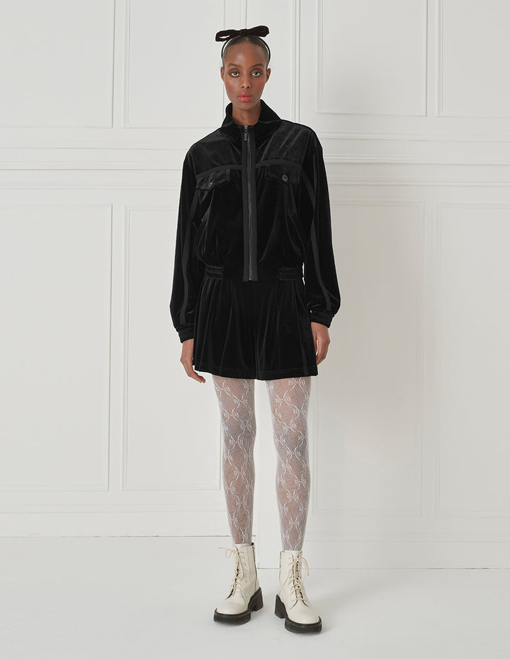 BORA AKSU Casual Velvet High Waist Wide-Leg A-Line Shorts