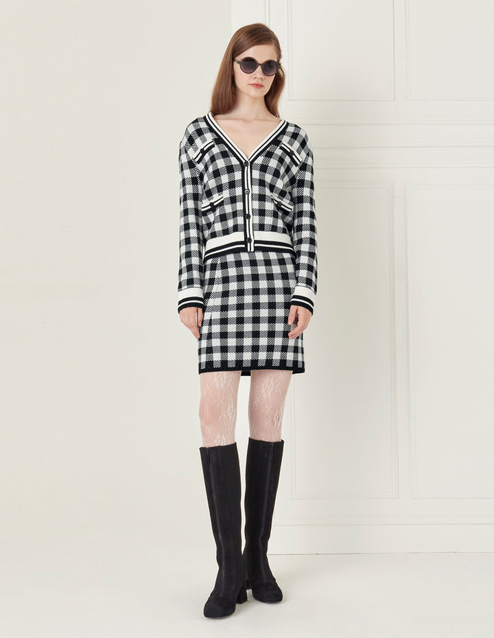 BORA AKSU Vintage Black and White Check Wool Knit Skirt
