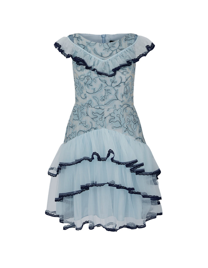 BORA AKSU Blue Floral Tiered Dress