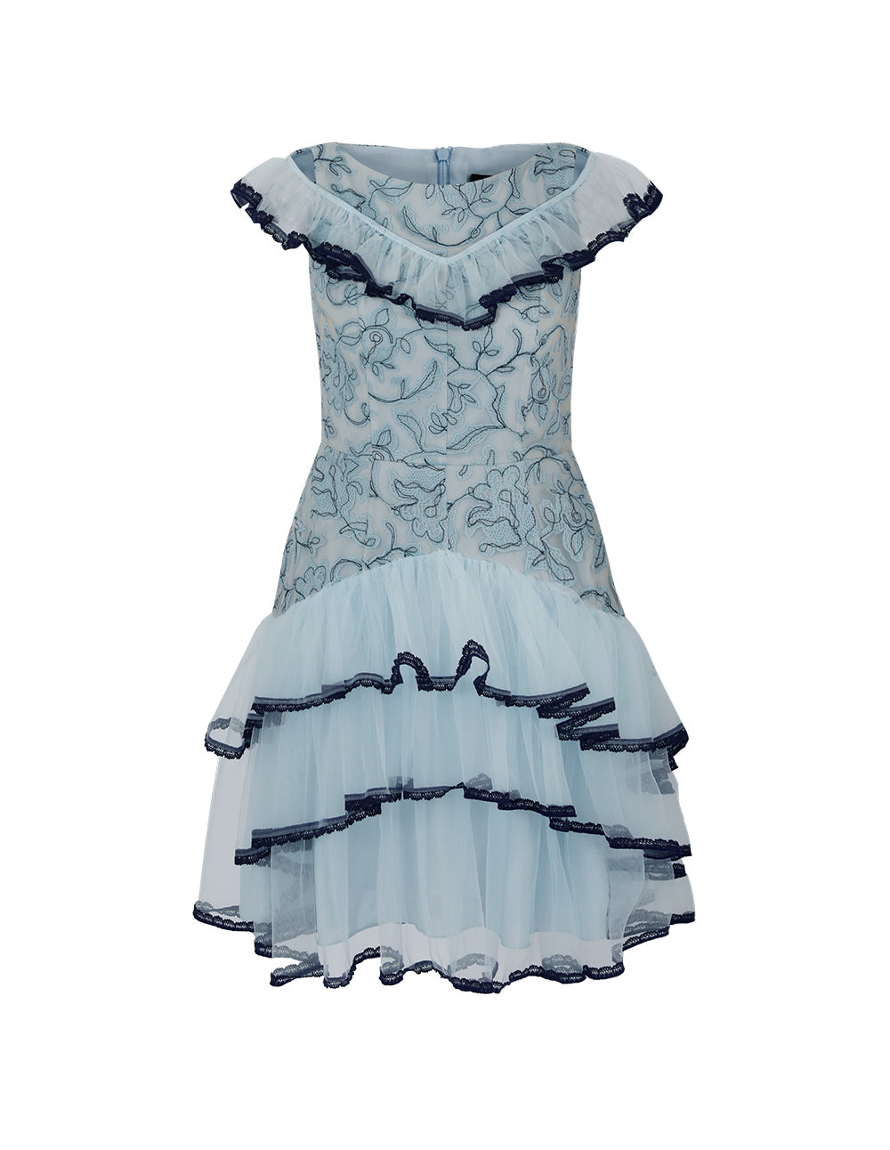 BORA AKSU Blue Floral Tiered Dress