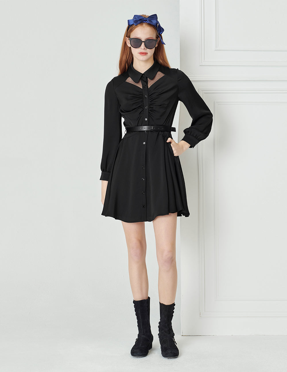 BORA AKSU Pleated Embellished Nipped Shirt Dress