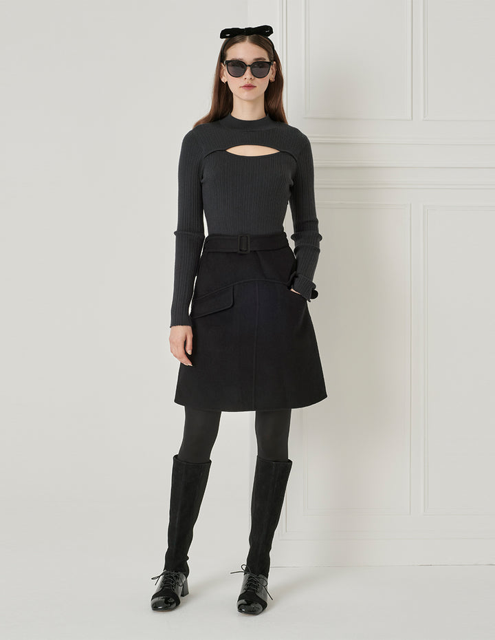 BORA AKSU Mulberry Silk Blend Color Block Hollow Collar Knitted Dress