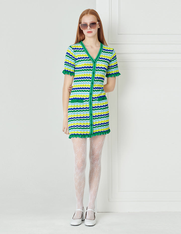 BORA AKSU Forest Green Mixed Stripe Knit Dress