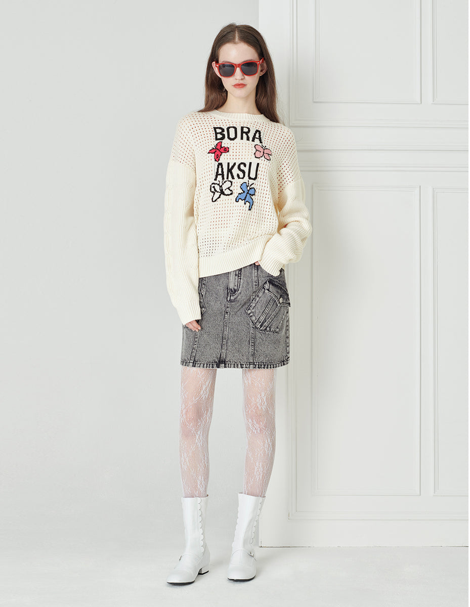 BORA AKSU Butterfly Logo Sheep's Wool Knit Sweater