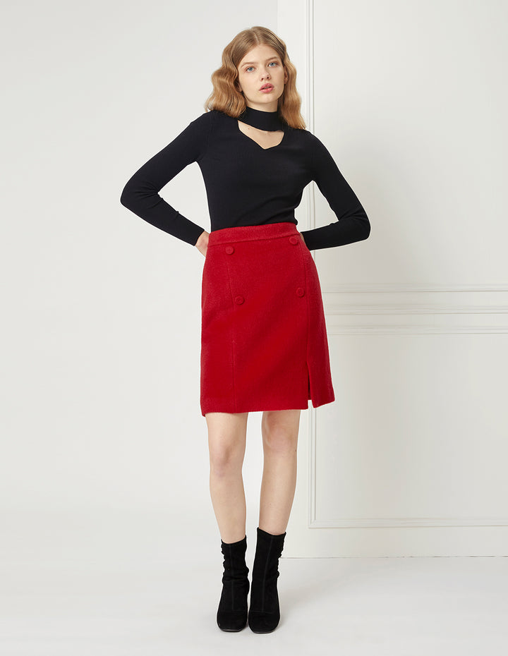 BORA AKSU Cherry Red Woollen Mini Skirt
