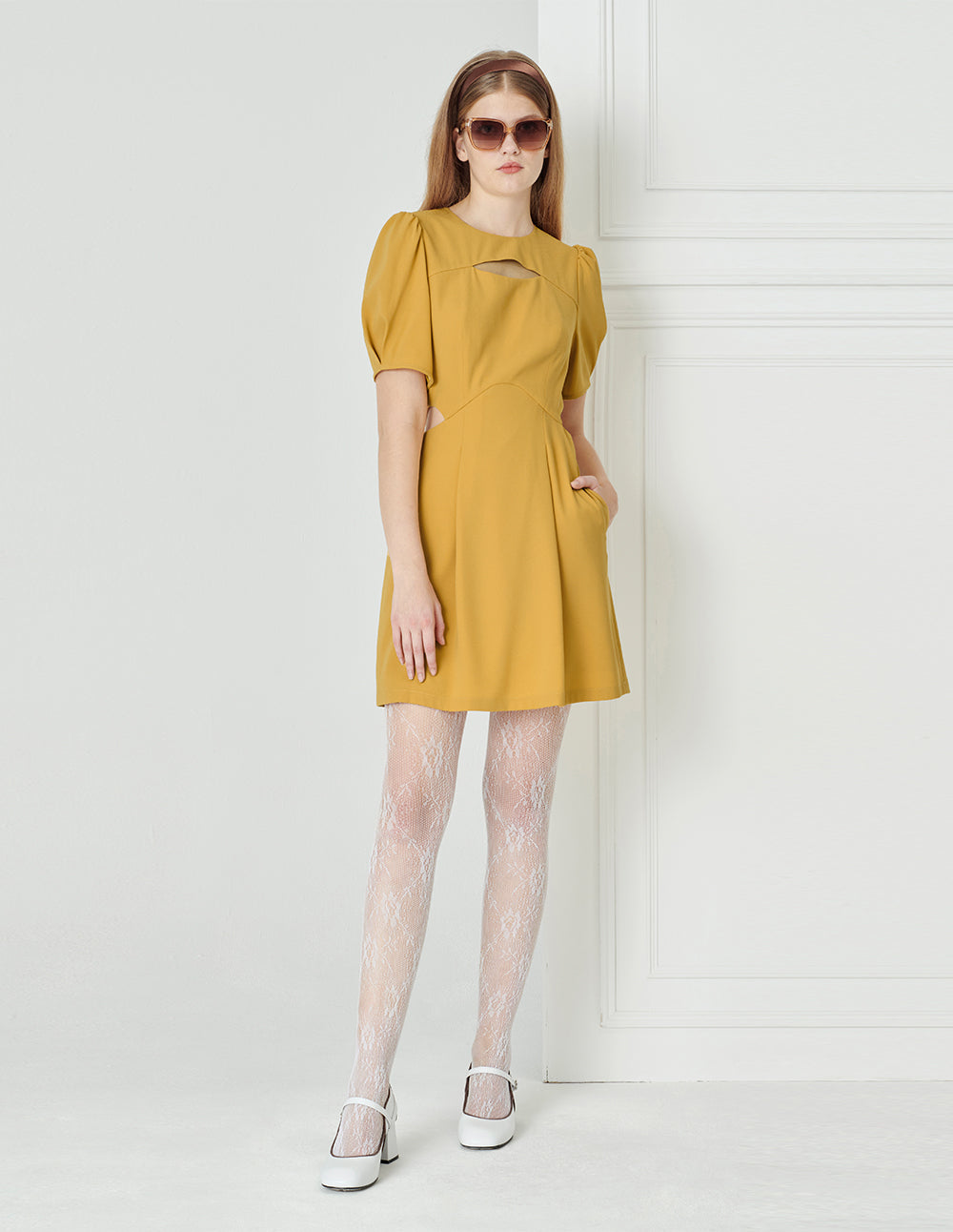 BORA AKSU Triacetate Puff Sleeve Sweet A-Line Dress