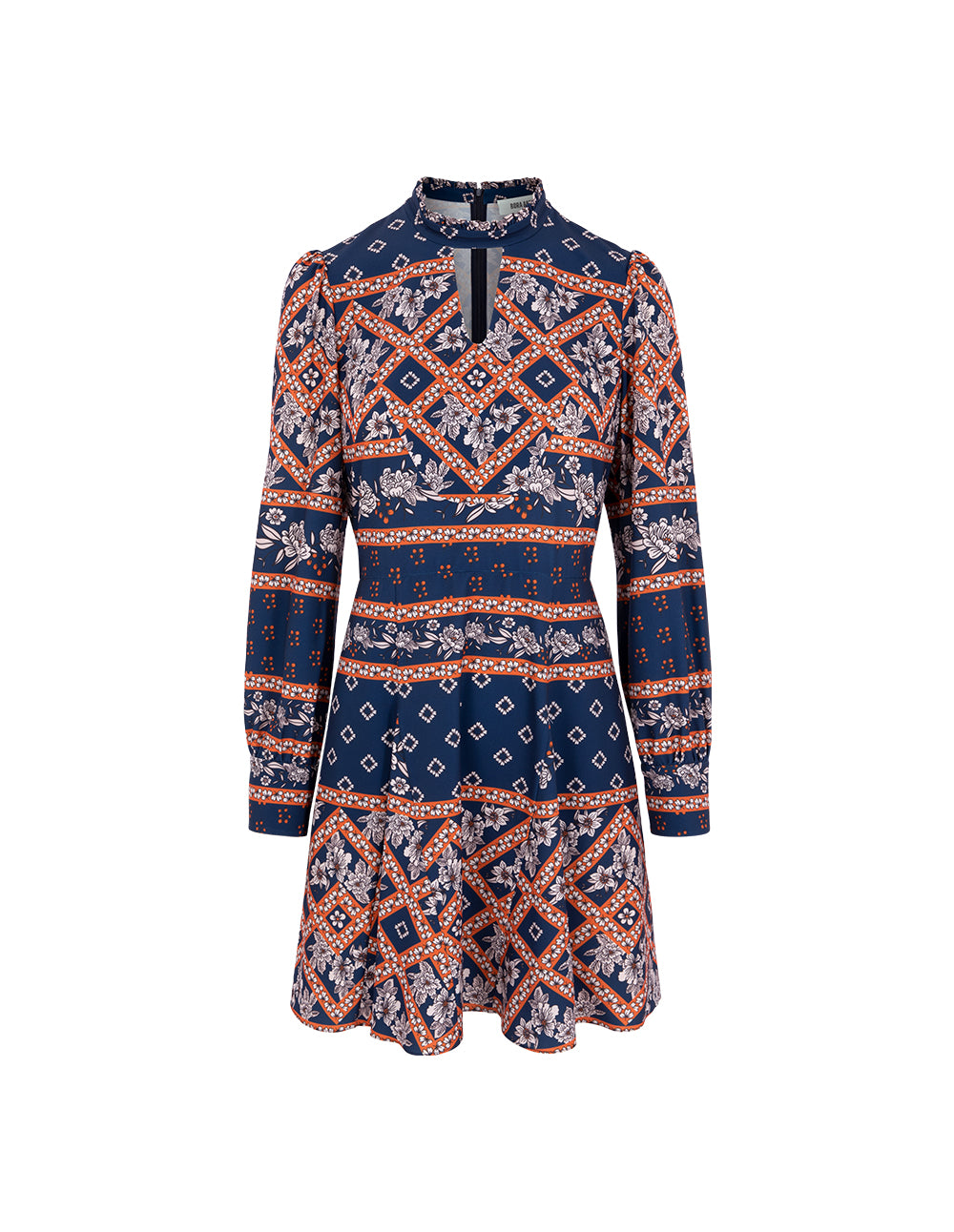 BORA AKSU Puff Sleeve Cutout Stand Collar Printed Pleated Dress