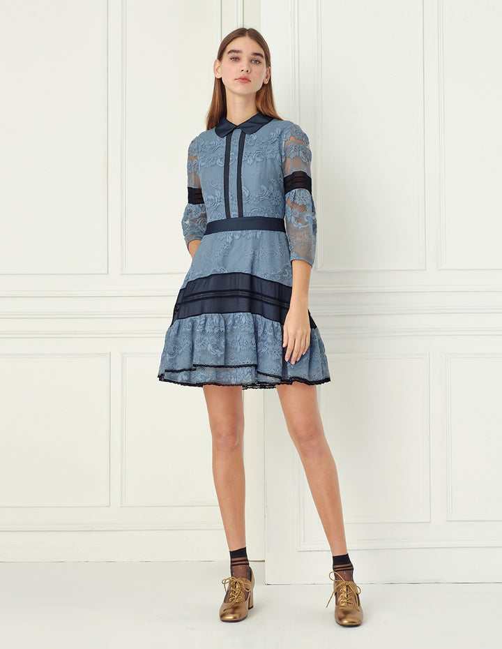 BORA AKSU Peter-Pan Collar Floral Lace Mini Mermaid Dress